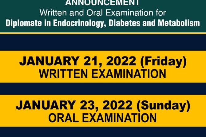 Announcement for Written and Oral Exam for Diplomate in Endocrinology, Diabetes and Metabolism
