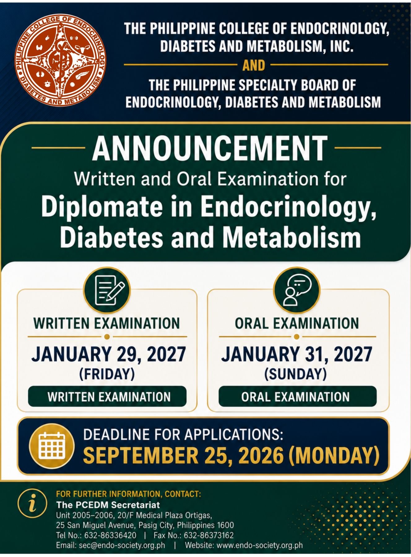 Written and Oral Examination for Diplomate in Endocrinology, Diabetes and Metabolism