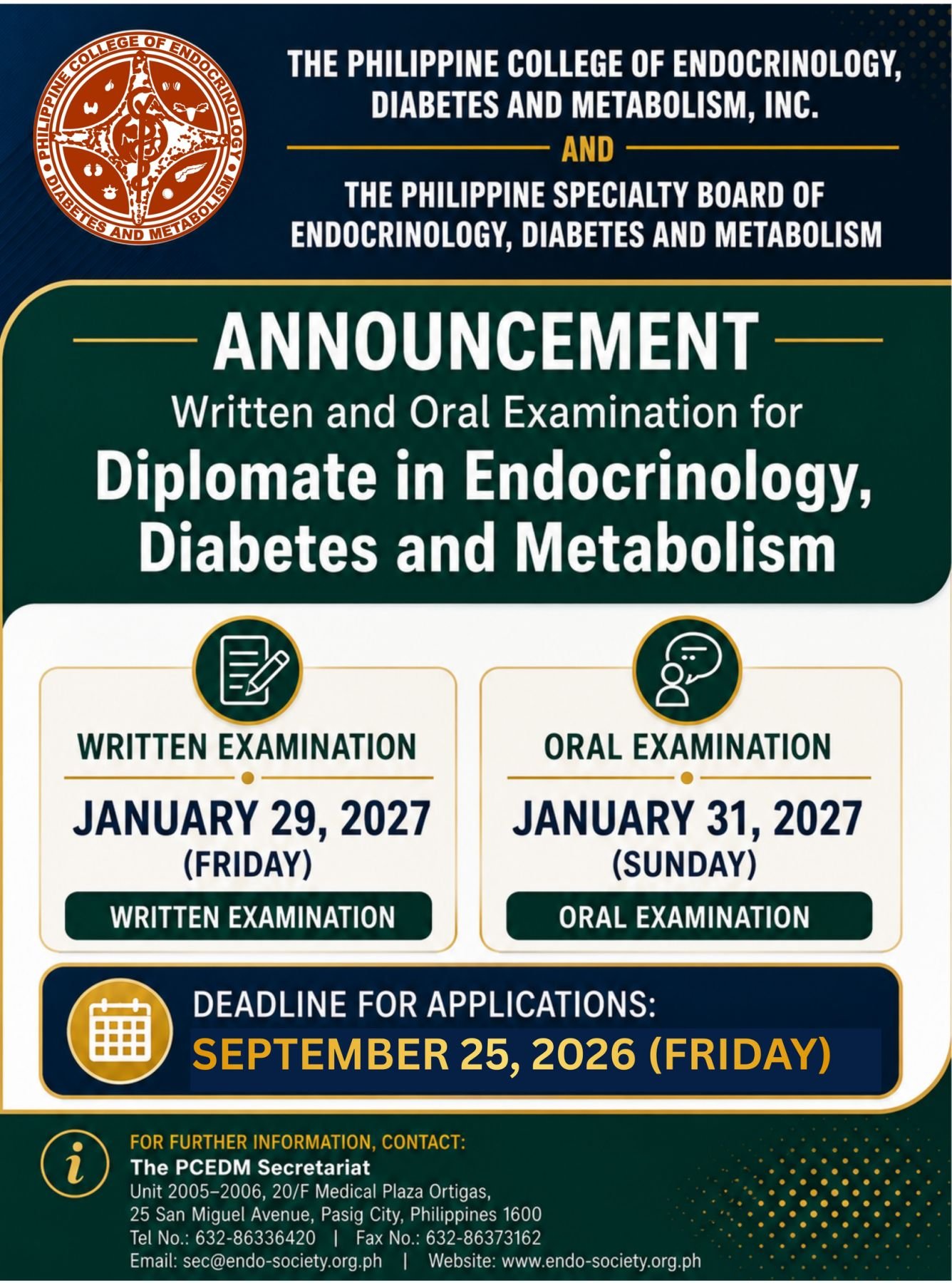 Written and Oral Examination for Diplomate in Endocrinology, Diabetes and Metabolism